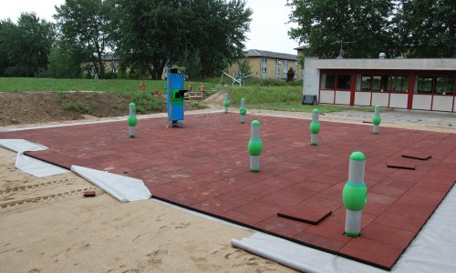 Playground safety tiles on public school playground