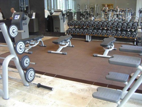 ErgoTile Quad rubber tiles in the free weight training area